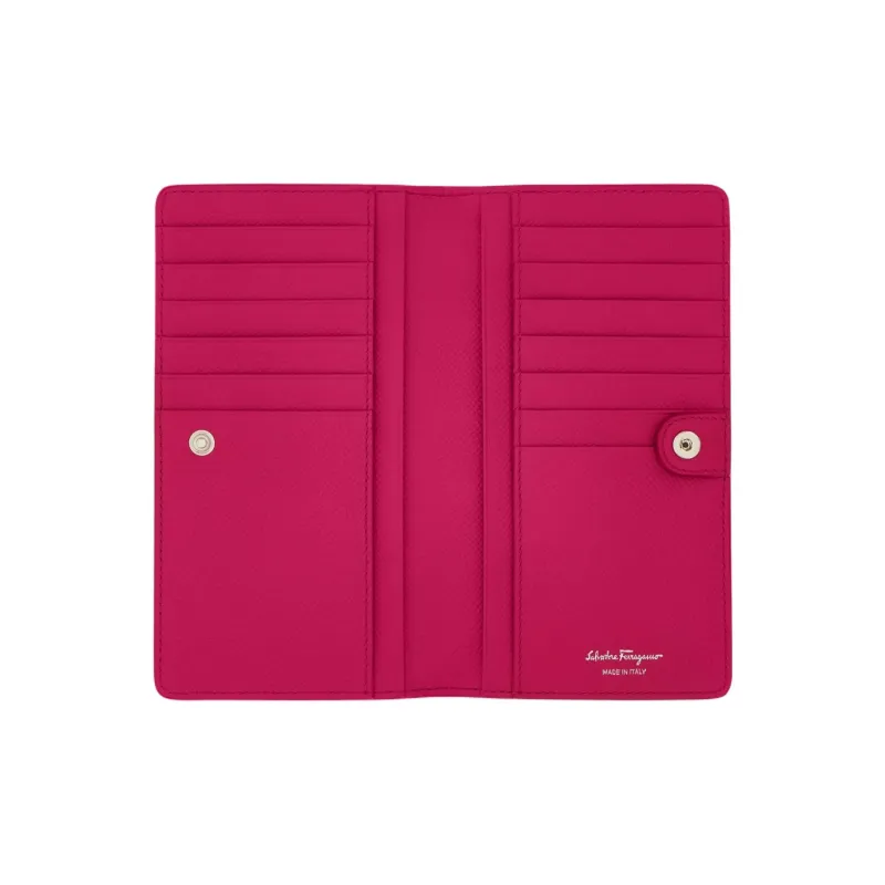 FERRAGAMO GANCINI Hammered Texture Calfskin Wallet Women's Rose Pink-3