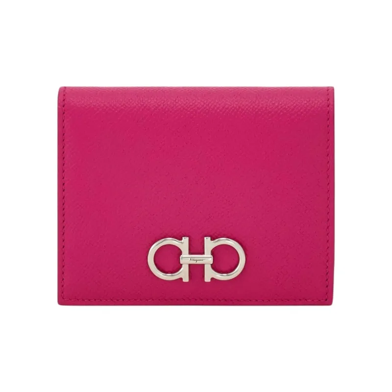 FERRAGAMO GANCINI Stamped Calfskin Wallet Small Size Women's Rose Pink-0