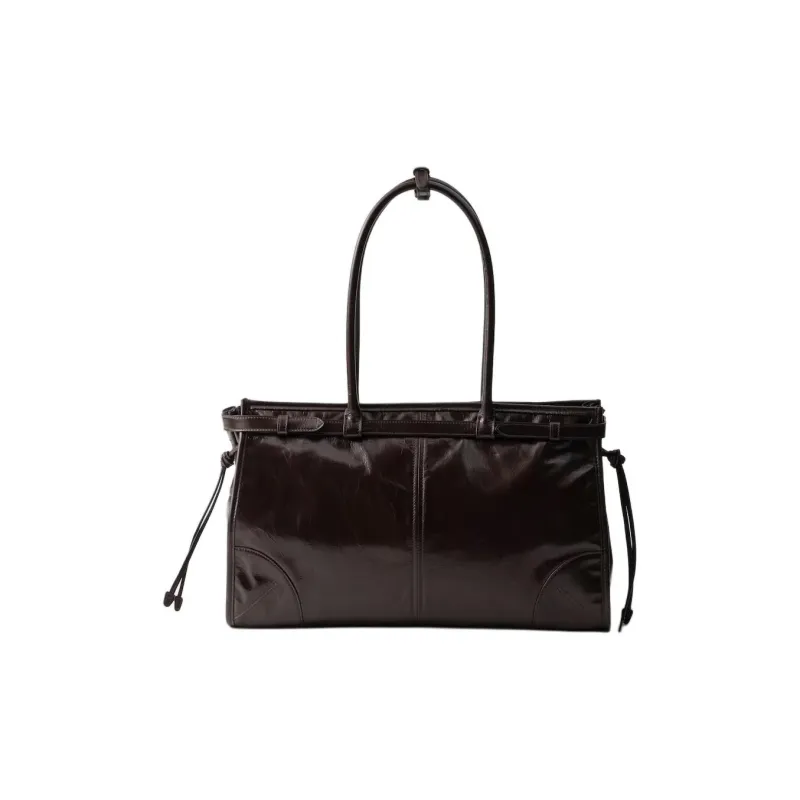 PRADA Leather Shoulder Bag Crossbody Bag Handbag Large Size Women's Dark Brown-2