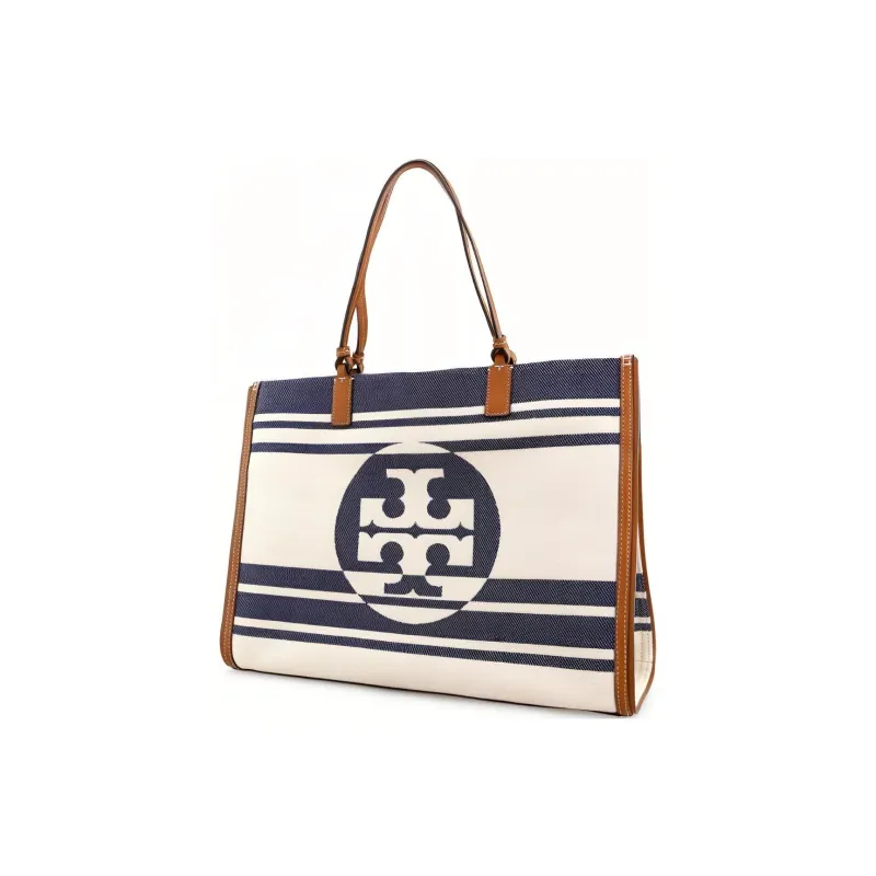 TORY BURCH Ella Jacquard Fabric Cow Leather Tote Bag Shopping Bag Shoulder Bags Women's Marine Blue-1