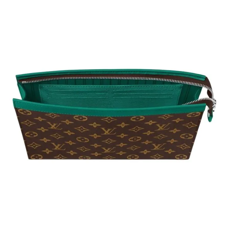 LOUIS VUITTON Pochette Voyage Leather Trim Toiletry Bag Clutch Regular Men's Green & Brown-2