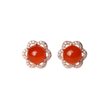 YUSHE Baoshan Southern Red Agate Stud Earrings Women's