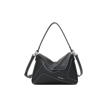 GELANNI Cow Leather Tote Shoulder Bag Handbag Large Size Women's Ecru/Black/Gray