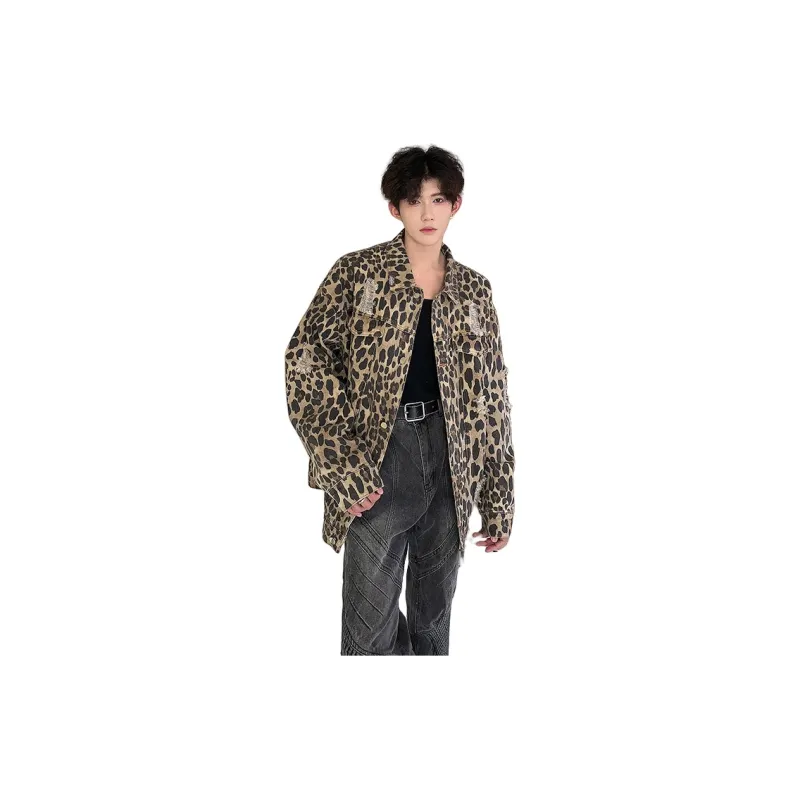 KOKO BASE Denim Jacket Unisex Leopard Print-2