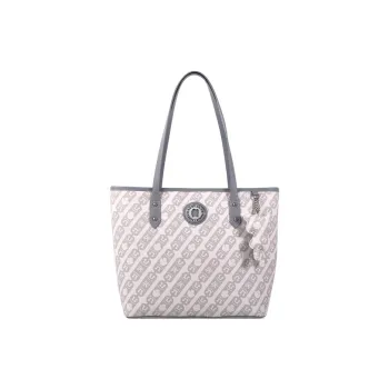 DANNYBEARJEANS Synthetic Leather Patchwork Fabric Shoulder Bag Large Size Women's Ecru & Light Blue