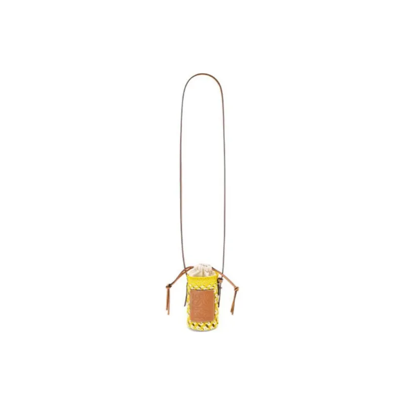LOEWE Cylinder Pocket Palm With Calfskin Patch Straw Bag Vacation Bag Shoulder Bag Crossbody Bag Women's Yellow-1