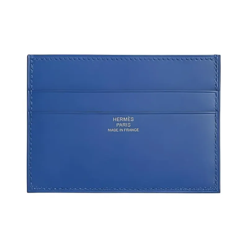 HERMES Evercolor & Tadelakt Calfskin Card Holder Women's Electric Blue & Sunshine Gold-1