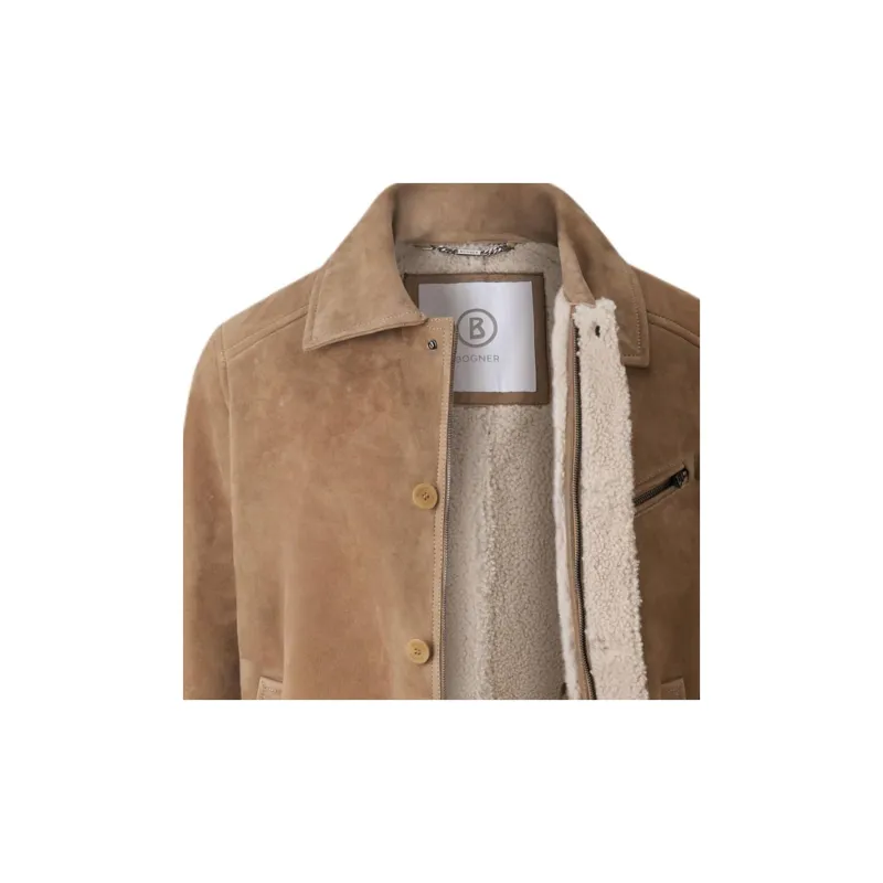 BOGNER FW24 Leather Jacket Men's Beige-3