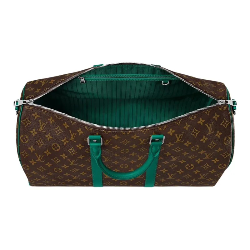 LOUIS VUITTON Leather Trim One Shoulder Crossbody Portable Travel Bag Men's Green & Brown-1