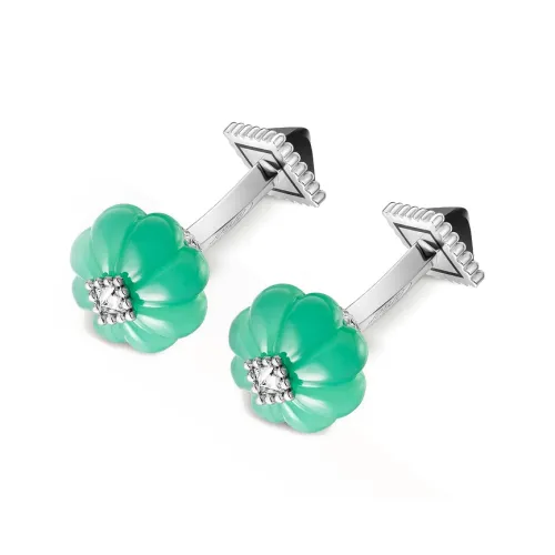 CARTIER White Gold Rhodium-Plated Green Chalcedony Onyx Diamond Cufflinks Women's Green