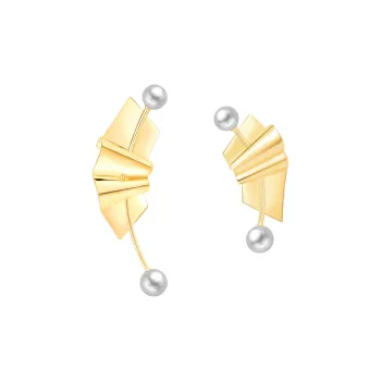 BABYBEI 925 Sterling Silver Pearl Gold Individual Quality Creative Niche Design Earrings Women's