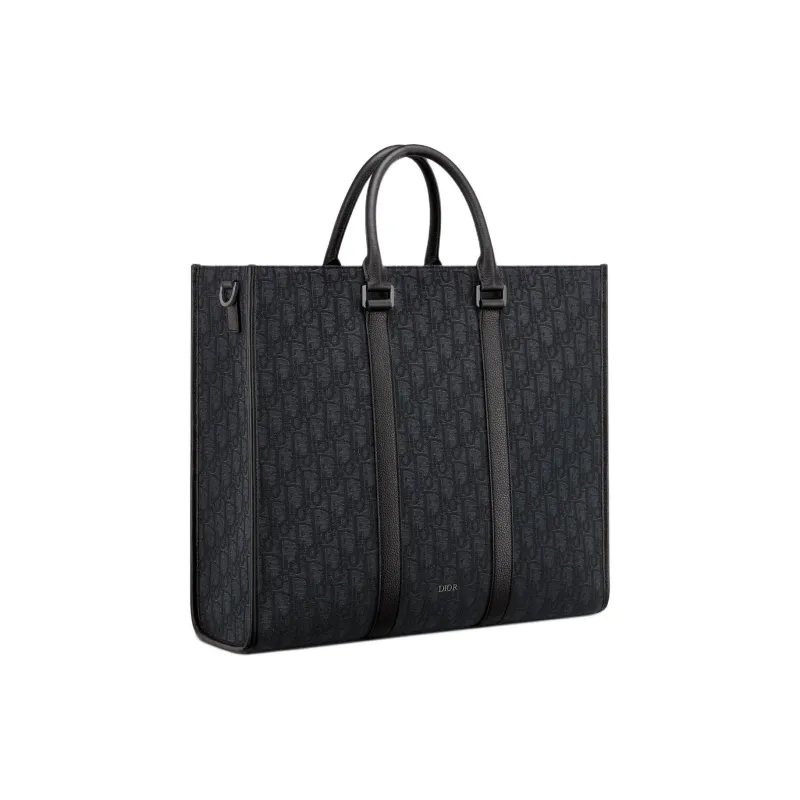 DIOR Oblique Print Grained Cow Leather Shoulder Bag Crossbody Bag Handbag Men's Black-1