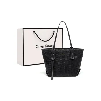 Simvay Clos PVC With Synthetic Leather Tote Bag Shopping Bag Shoulder Bag Large Size Women's Black/Ecru & Brown