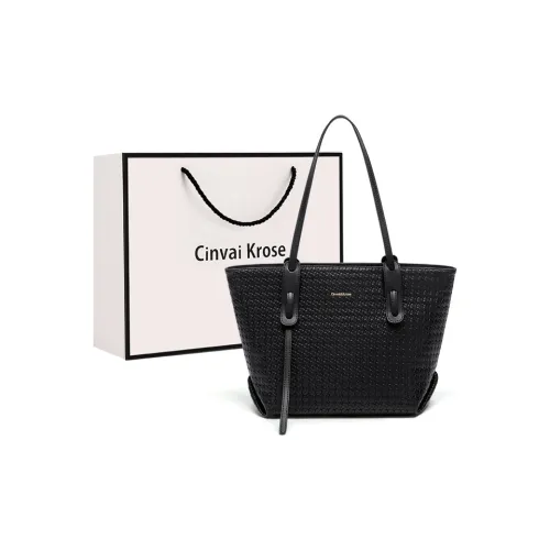 Simvay Clos PVC With Synthetic Leather Tote Bag Shopping Bag Shoulder Bag Large Size Women's Black/Ecru & Brown