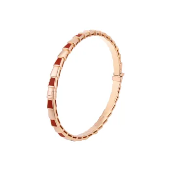 BVLGARI 18K Rose Gold Red Agate Bangles Women's Rose Gold