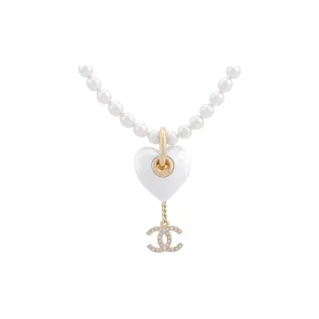 CHANEL Metal Resin Artificial Pearl Crystal Rhinestone Necklaces Women's White