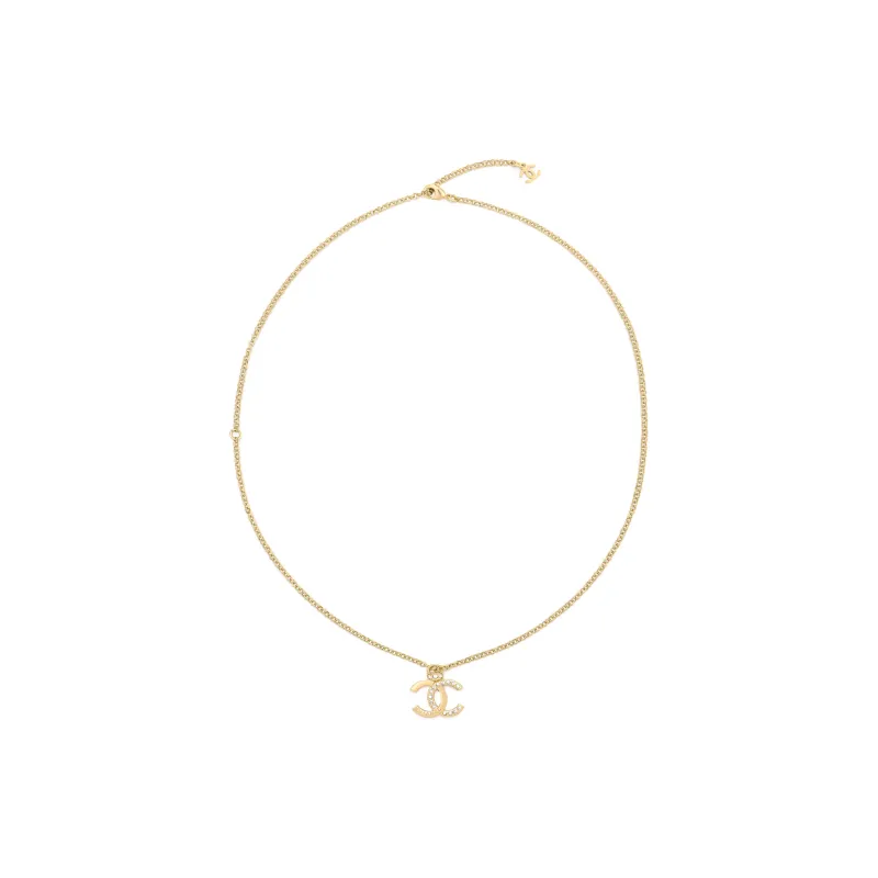 CHANEL Metal, Rhinestone Necklaces Women's Gold-2