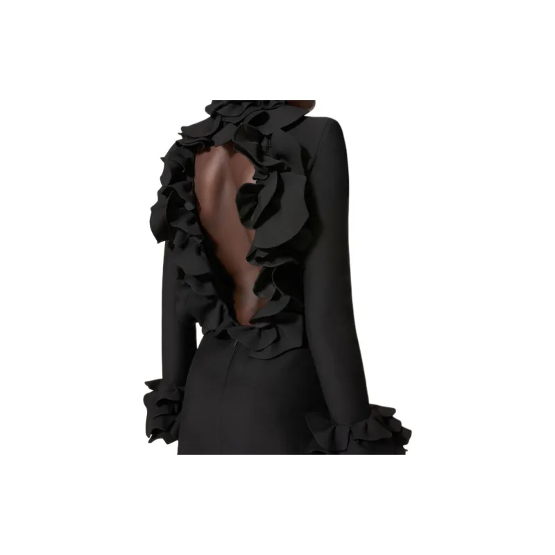 Valentino Ruffled Open Back Long Sleeved Dress-4