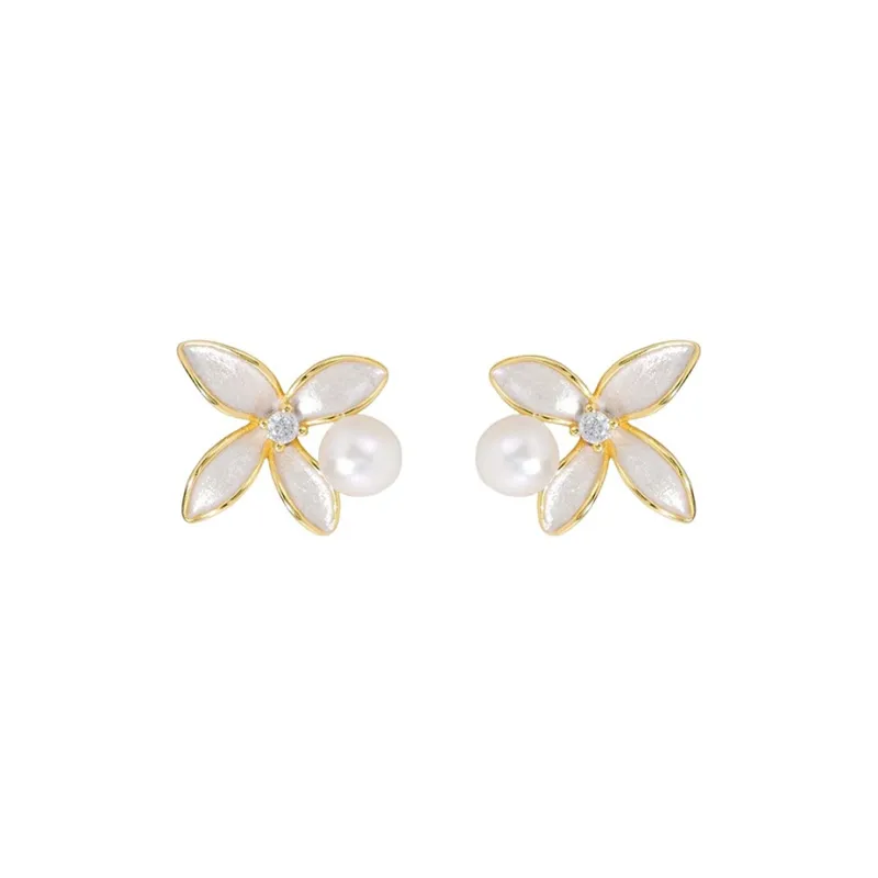 YUDIAN Freshwater Pearl Stud Earrings Women's Gold-0
