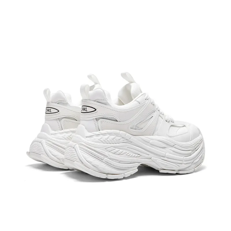 CHERYKALLY Wear Resistant Height Increasing Low Top Chunky Sneakers Women's White-2