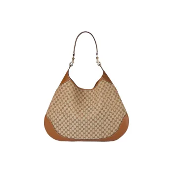 GUCCI Canvas One Shoulder Handbags Large Size Women's Beige & Dark Brown