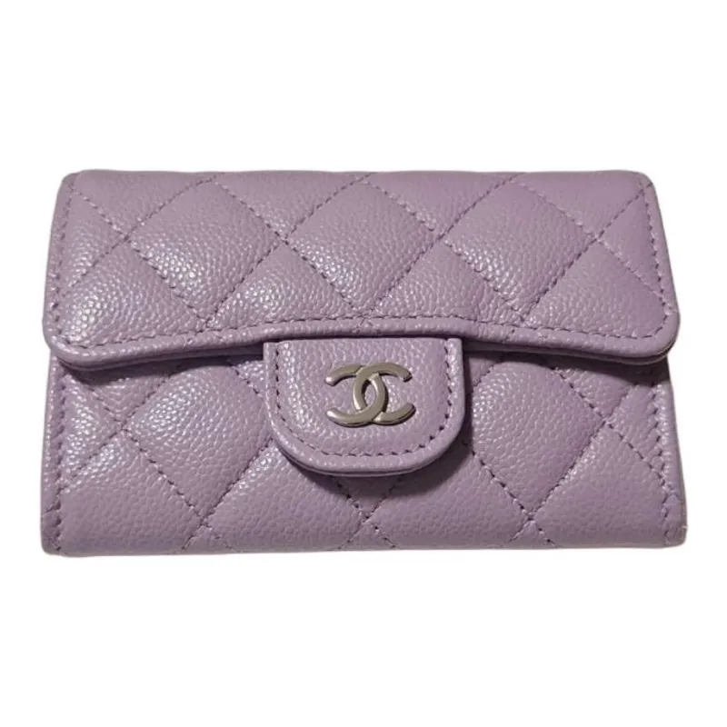 CHANEL Shiny Grain Embossed Litchi Grain Cow Leather Card Holder Card Holder Women's StellaLou Purple-0