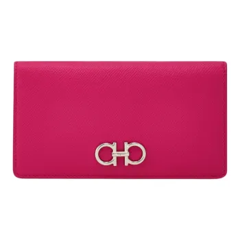 FERRAGAMO GANCINI Stamped Calfskin Wallet Women's Rose Pink Red