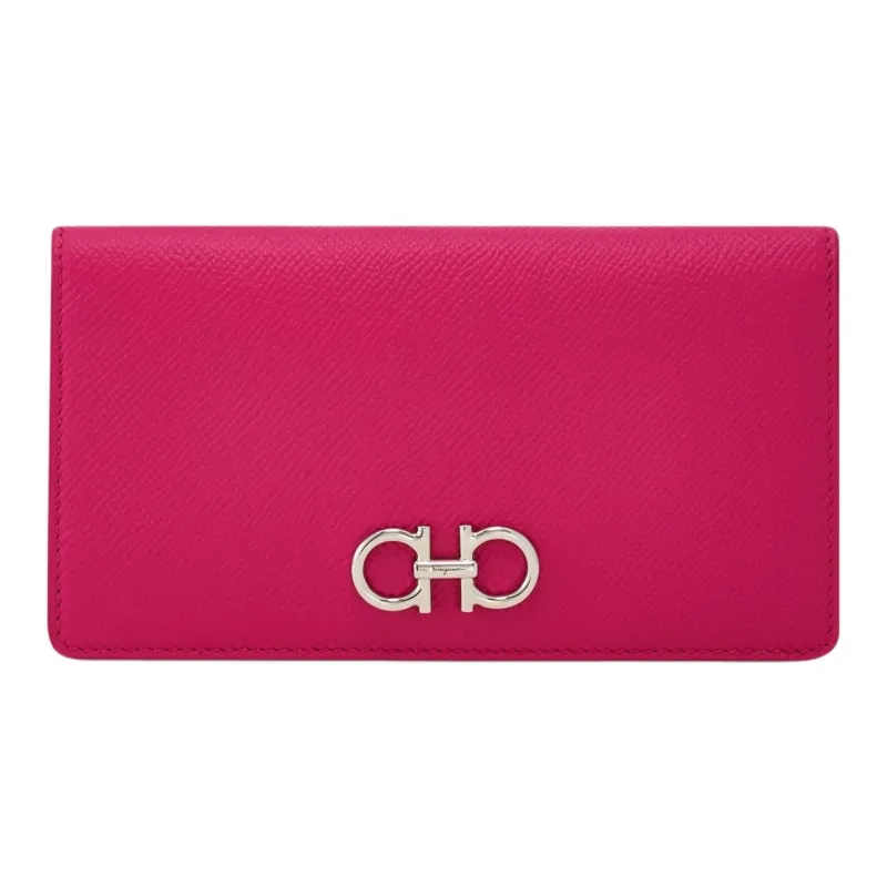 FERRAGAMO GANCINI Hammered Texture Calfskin Wallet Women's Rose Pink-0