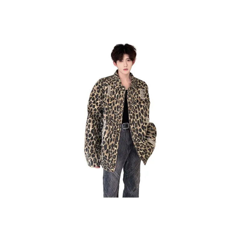 KOKO BASE Denim Jacket Unisex Leopard Print-4