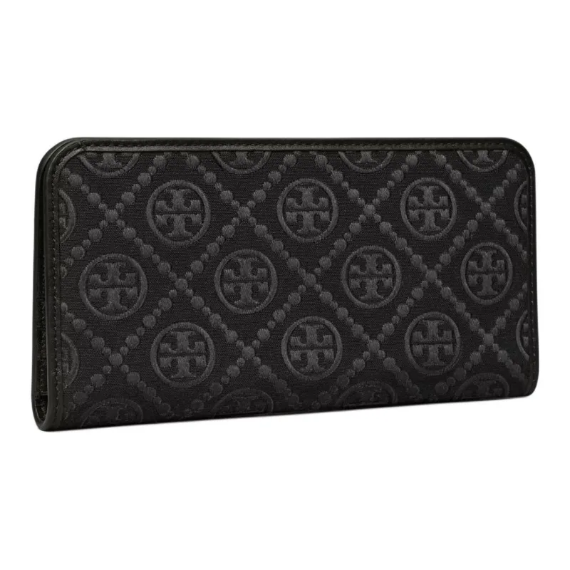 TORY BURCH T Monogram Jacquard Nappa Leather Trim Wallet Women's Black-1