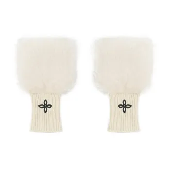 SMFK Knit Cotton Yarn+Faux Fur Fabric Accessories Women's Milk White