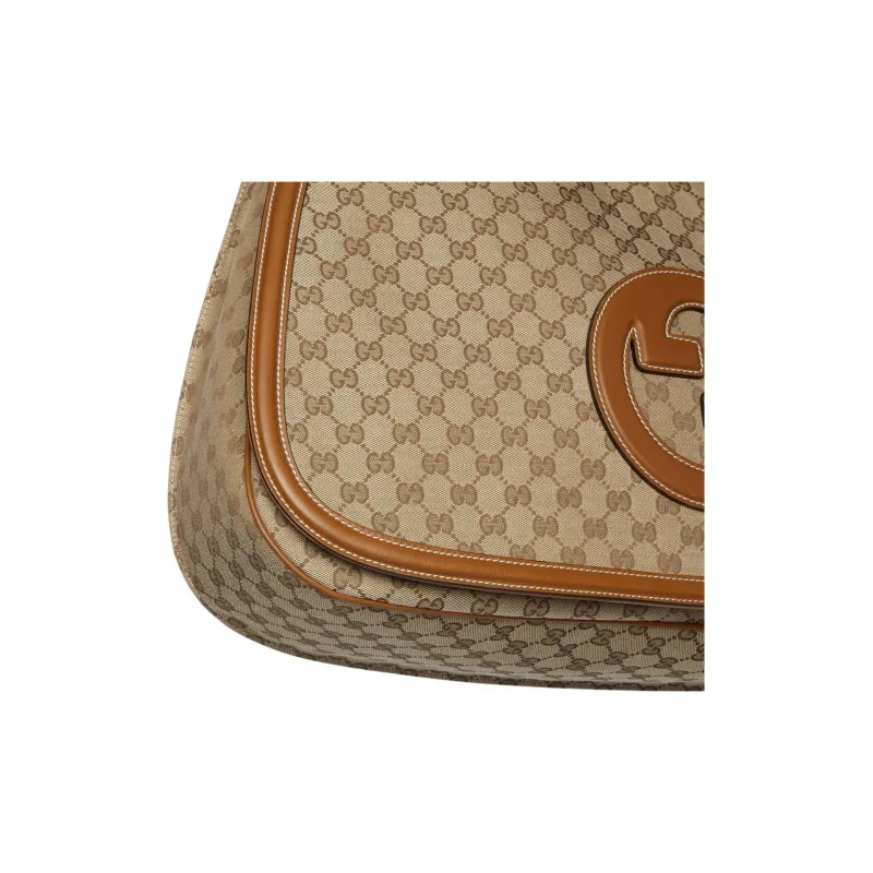 GUCCI Blondie Canvas With Leather Trim Shoulder Bag Crossbody Bag Handbag Large Size Women's Beige & Dark Brown-5