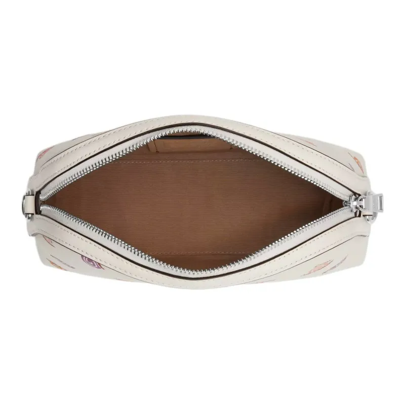 COACH Coated Canvas With Smooth Leather Shoulder Bag, Crossbody Bag Medium Size Women's Silver & Chalk Multicolor-3