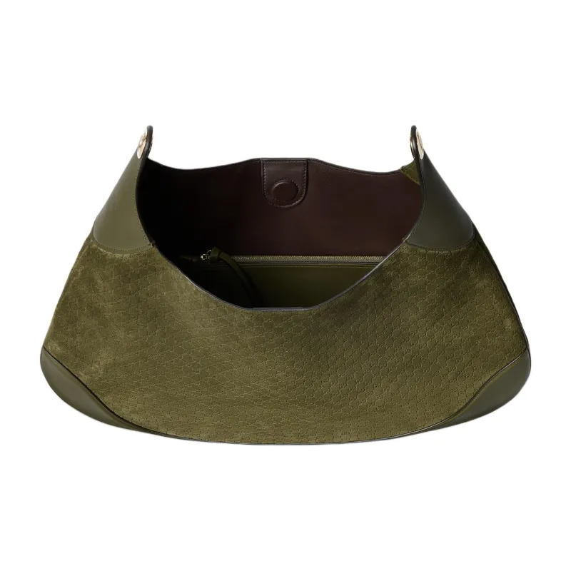 GUCCI Suede One Shoulder Handbag Medium Size Women's Dark Green-5