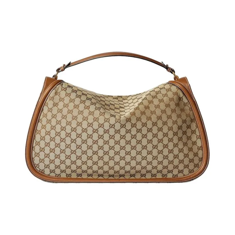 GUCCI Blondie Canvas With Leather Trim Shoulder Bag Crossbody Bag Handbag Large Size Women's Beige & Dark Brown-4