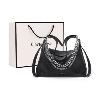 Simvay Clos Cow Leather With Synthetic Leather Shoulder Bag Crossbody Bag Small Size Women's Black/Gray White