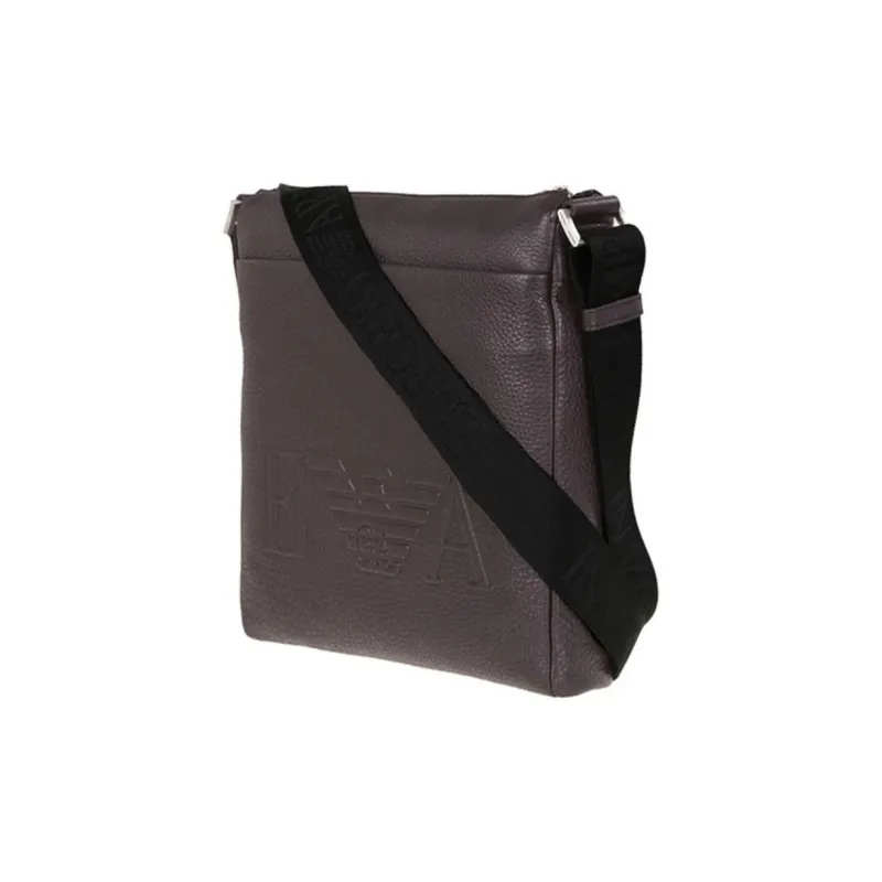 EMPORIO ARMANI Cow Leather Messenger Bag, Crossbody Bag, Shoulder Bag Men's Brown-3