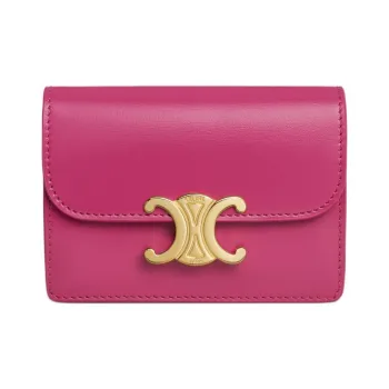 CELINE Triomphe Cow Leather Wallet, Card Holder Women's Fuchsia
