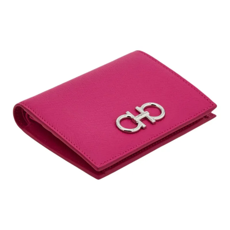 FERRAGAMO GANCINI Stamped Calfskin Wallet Small Size Women's Rose Pink-1