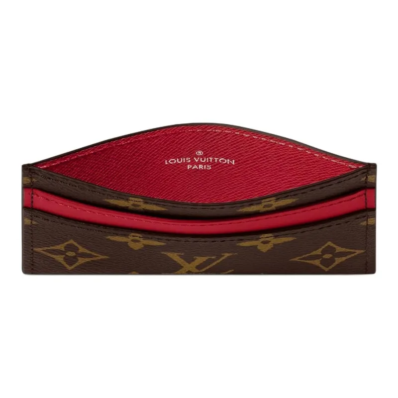 LOUIS VUITTON Leather Card Holder Regular Unisex Red & Brown-1