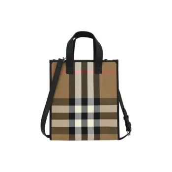 Burberry House Canvas One Shoulder Handbag Unisex Gray Brown