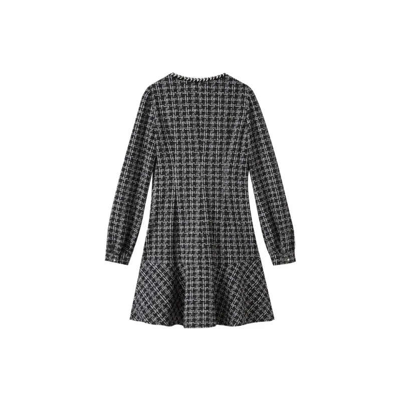 SHUIYUNJIAN Long Sleeved Dresses Women's Black Plaid-1