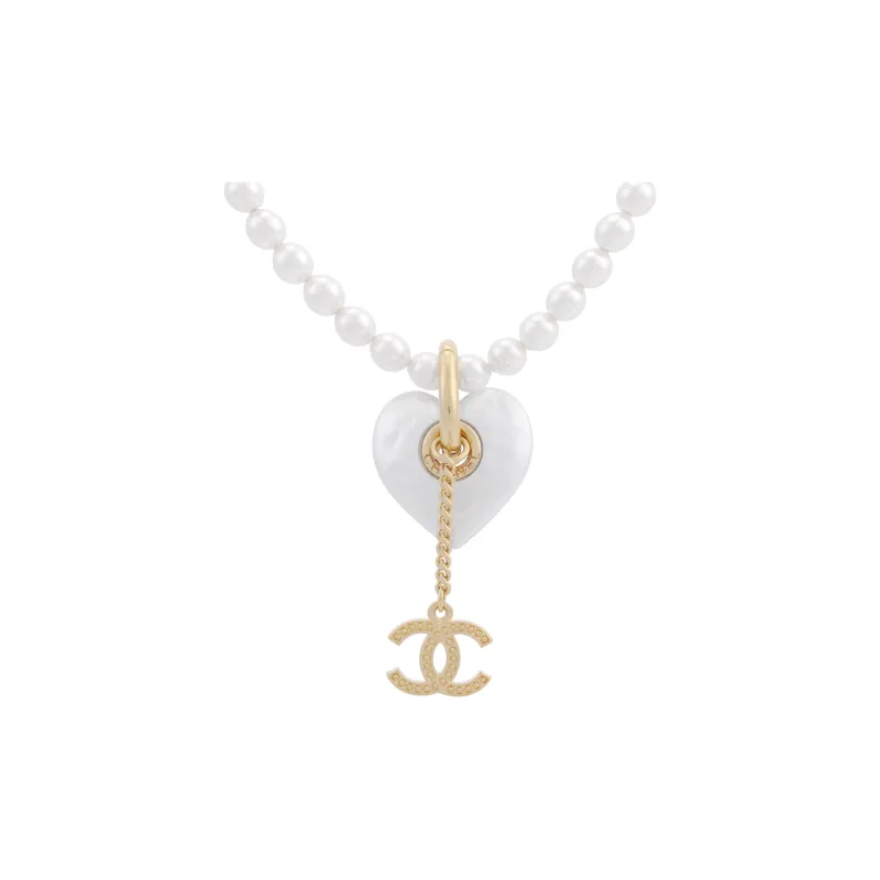 CHANEL Metal Resin Artificial Pearl Crystal Rhinestone Necklaces Women's White-1