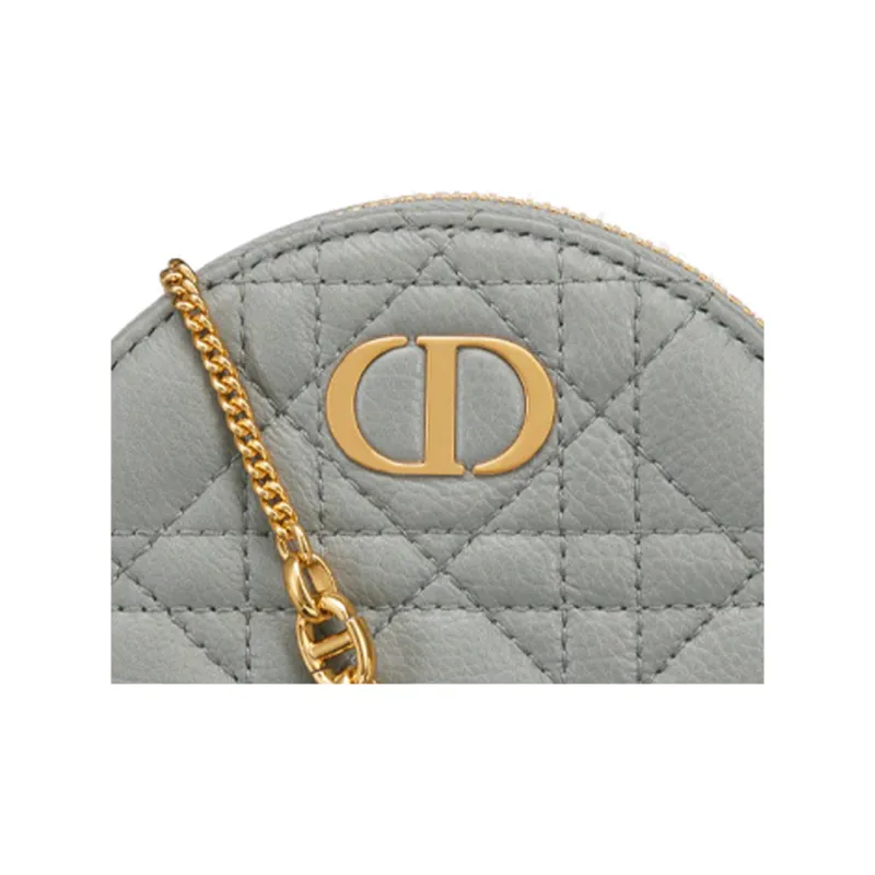 DIOR Caro Cow Leather Coin Purse Women's Gray-3