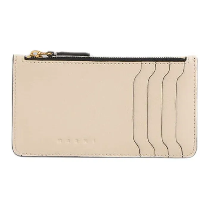 MARNI Smooth Calf Leather Card Holder Women's Cream-0