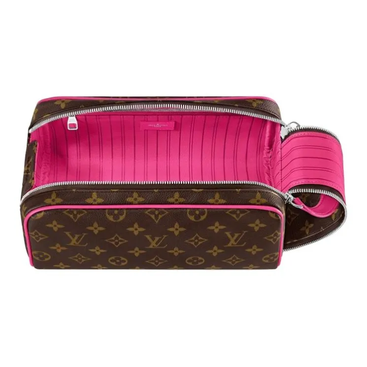 LOUIS VUITTON Dopp Kit Leather Toiletry Bag Regular Men's Rose Red & Brown-2