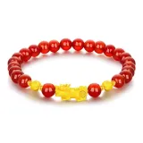 Chinese Auspicious Animal Gold Coin Bead Beaded Bracelet[Red Agate]