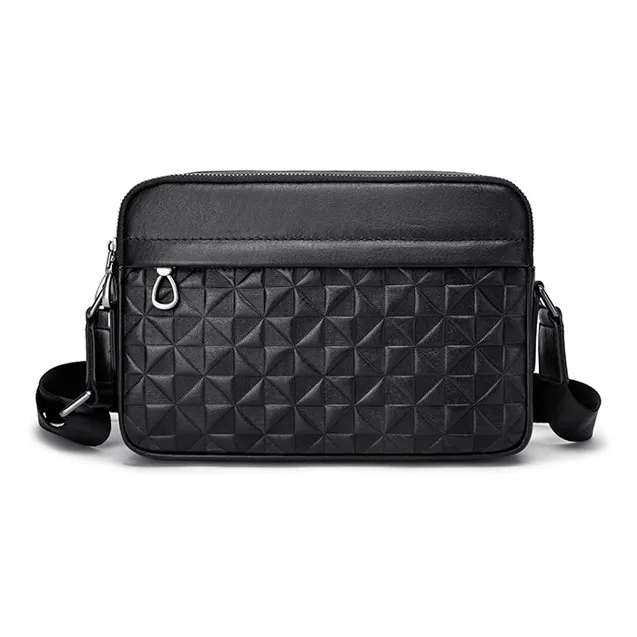 FAIRWHALE Top Grain Cow Leather Messenger Bag Shoulder Bag Men's Black-0
