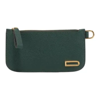 Delvau Shiny Grained Alpina Calf Calfskin Card Holder Women's Green