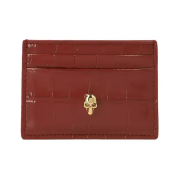 Alexander McQueen Crocodile Embossed Calfskin Card Clip Card Holder Women's Red